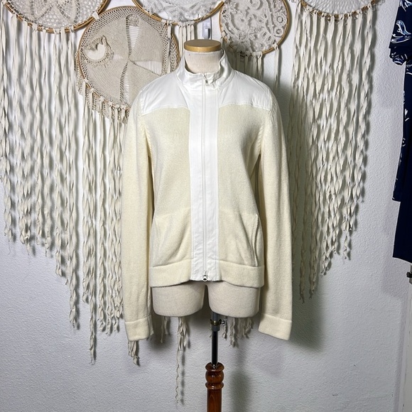Akris Punto Cream Cashmere Blend Zip Front Knit Sweater Jacket US10 - Picture 1 of 15